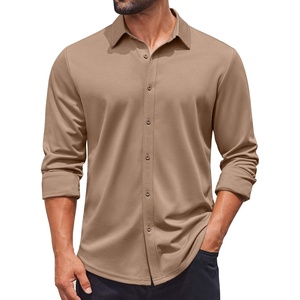 image:imageCOOFANDY Mens Casual Button Down Shirt Long Sleeve Wrinkle Free Shirts Stretch Dress ShirtKhaki