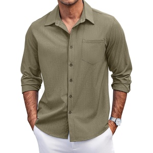 image:imageCOOFANDY Mens Casual Button Down Shirts Long Sleeve Untucked Shirts Regular Fit Linen ShirtArmy Green