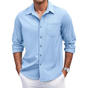 image:imageCOOFANDY Mens Casual Button Down Shirts Long Sleeve Untucked Shirts Regular Fit Linen ShirtBlue