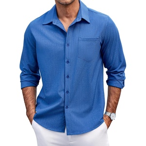 image:imageCOOFANDY Mens Casual Button Down Shirts Long Sleeve Untucked Shirts Regular Fit Linen ShirtDark Blue
