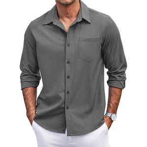 image:imageCOOFANDY Mens Casual Button Down Shirts Long Sleeve Untucked Shirts Regular Fit Linen ShirtDark Gray