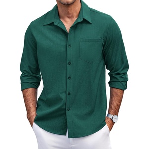 image:imageCOOFANDY Mens Casual Button Down Shirts Long Sleeve Untucked Shirts Regular Fit Linen ShirtDark Green