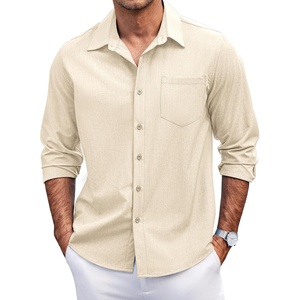image:imageCOOFANDY Mens Casual Button Down Shirts Long Sleeve Untucked Shirts Regular Fit Linen ShirtKhaki