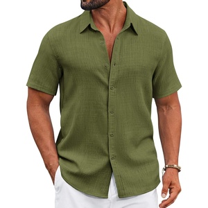 image:imageCOOFANDY Mens Casual Button Down Shirts Short Sleeve Textured Summer Beach ShirtArmy Green