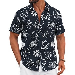 image:imageCOOFANDY Mens Casual Button Down Shirts Short Sleeve Textured Summer Beach ShirtBlack Floral