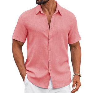image:imageCOOFANDY Mens Casual Button Down Shirts Short Sleeve Textured Summer Beach ShirtChampagne Pink