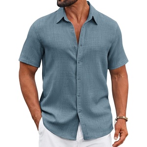 image:imageCOOFANDY Mens Casual Button Down Shirts Short Sleeve Textured Summer Beach ShirtDark Blue