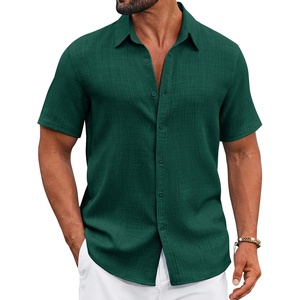 image:imageCOOFANDY Mens Casual Button Down Shirts Short Sleeve Textured Summer Beach ShirtDark Green