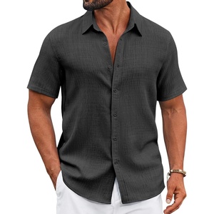 image:imageCOOFANDY Mens Casual Button Down Shirts Short Sleeve Textured Summer Beach ShirtDark Grey