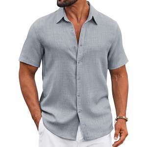 image:imageCOOFANDY Mens Casual Button Down Shirts Short Sleeve Textured Summer Beach ShirtLight Grey