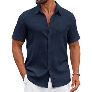 image:imageCOOFANDY Mens Casual Button Down Shirts Short Sleeve Textured Summer Beach ShirtNavy Blue