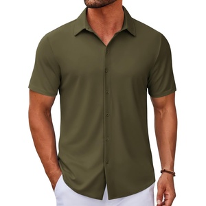 image:imageCOOFANDY Mens Casual Button Down Short Sleeve Shirts Untucked Wrinkle Free Shirt Stretch Dress ShirtsArmy Green