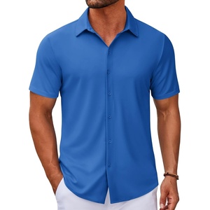 image:imageCOOFANDY Mens Casual Button Down Short Sleeve Shirts Untucked Wrinkle Free Shirt Stretch Dress ShirtsBlue