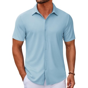 image:imageCOOFANDY Mens Casual Button Down Short Sleeve Shirts Untucked Wrinkle Free Shirt Stretch Dress ShirtsClear Blue