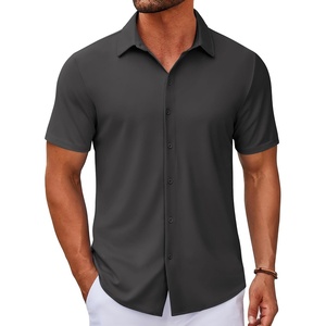 image:imageCOOFANDY Mens Casual Button Down Short Sleeve Shirts Untucked Wrinkle Free Shirt Stretch Dress ShirtsDark Grey