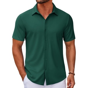 image:imageCOOFANDY Mens Casual Button Down Short Sleeve Shirts Untucked Wrinkle Free Shirt Stretch Dress ShirtsLake Green
