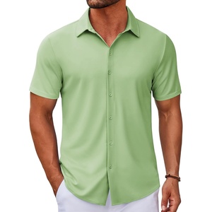 image:imageCOOFANDY Mens Casual Button Down Short Sleeve Shirts Untucked Wrinkle Free Shirt Stretch Dress ShirtsLight Green