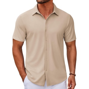 image:imageCOOFANDY Mens Casual Button Down Short Sleeve Shirts Untucked Wrinkle Free Shirt Stretch Dress ShirtsLight Khaki