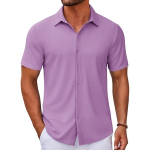 image:imageCOOFANDY Mens Casual Button Down Short Sleeve Shirts Untucked Wrinkle Free Shirt Stretch Dress ShirtsLilac