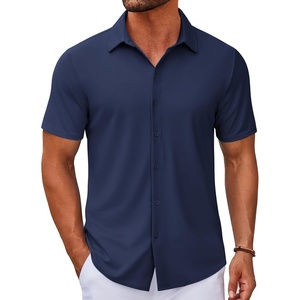 image:imageCOOFANDY Mens Casual Button Down Short Sleeve Shirts Untucked Wrinkle Free Shirt Stretch Dress ShirtsNavy Blue
