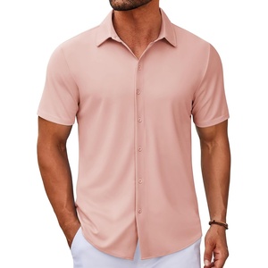 image:imageCOOFANDY Mens Casual Button Down Short Sleeve Shirts Untucked Wrinkle Free Shirt Stretch Dress ShirtsPink