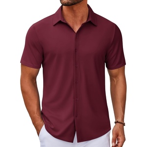 image:imageCOOFANDY Mens Casual Button Down Short Sleeve Shirts Untucked Wrinkle Free Shirt Stretch Dress ShirtsWine Red