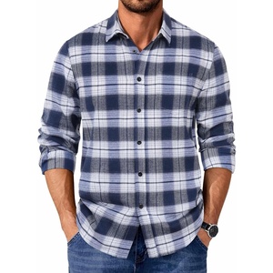image:imageCOOFANDY Mens Casual Long Sleeve Button Up Plaid Flannel Shirt Jacket with PocketPlaid  Navy White