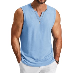 image:imageCOOFANDY Mens Casual Tank Top V Neck Knit Jacquard Sleeveless T Shirts Lightweight Summer Beach Textured TankLight Blue