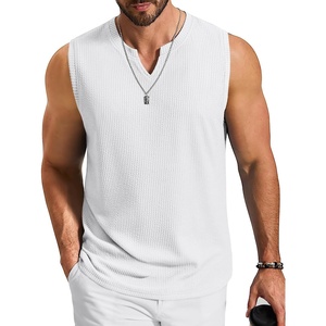 image:imageCOOFANDY Mens Casual Tank Top V Neck Knit Jacquard Sleeveless T Shirts Lightweight Summer Beach Textured TankWhite