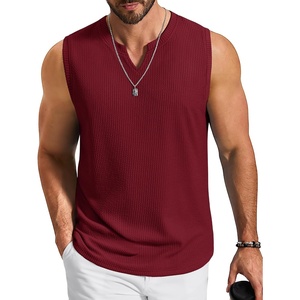 image:imageCOOFANDY Mens Casual Tank Top V Neck Knit Jacquard Sleeveless T Shirts Lightweight Summer Beach Textured TankWine Red
