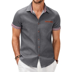 image:imageCOOFANDY Mens Cotton Casual Short Sleeve Button Down Shirt Plaid Collar Denim Work ShirtsA  Charcoal Grey  No Pocket