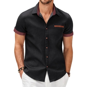 image:imageCOOFANDY Mens Cotton Casual Short Sleeve Button Down Shirt Plaid Collar Denim Work ShirtsB  Black  No Pocket