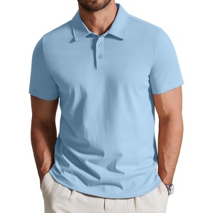 image:imageCOOFANDY Mens Cotton Polo Shirt Short Sleeve Golf Shirts 3 Buttons Casual Work T ShirtsLight Blue