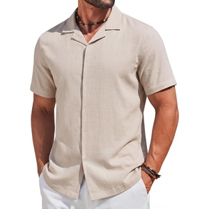 image:imageCOOFANDY Mens Cotton Shirts Short Sleeve Button Down Shirts Casual Beach Summer Cuban Collar ShirtBeige