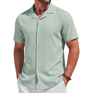 image:imageCOOFANDY Mens Cotton Shirts Short Sleeve Button Down Shirts Casual Beach Summer Cuban Collar ShirtSage Green