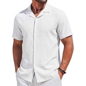 image:imageCOOFANDY Mens Cotton Shirts Short Sleeve Button Down Shirts Casual Beach Summer Cuban Collar ShirtWhite