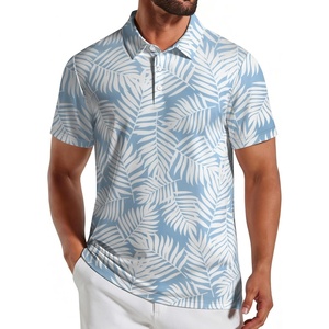 image:imageCOOFANDY Mens Golf Polo Shirts Short Sleeve Quick Dry Performance Moisture Wicking Golf Shirts Casual Print Collared ShirtBlue White Leaf
