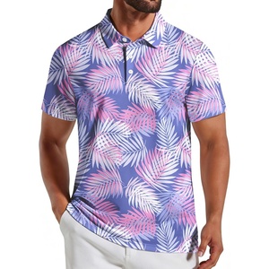 image:imageCOOFANDY Mens Golf Polo Shirts Short Sleeve Quick Dry Performance Moisture Wicking Golf Shirts Casual Print Collared ShirtLight Blue Leaf