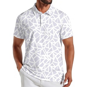 image:imageCOOFANDY Mens Golf Polo Shirts Short Sleeve Quick Dry Performance Moisture Wicking Golf Shirts Casual Print Collared ShirtWhite Grey Geometry