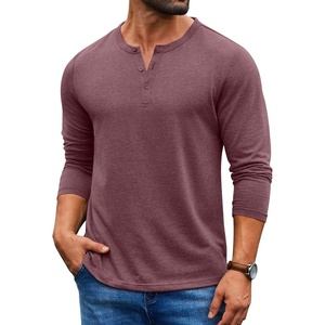 image:imageCOOFANDY Mens Henley Shirt Long Sleeve Casual Stretch Solid TShirts Fashion Pullover Lightweight Fall TopsDark Red