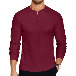 image:imageCOOFANDY Mens Henley TShirts Long Sleeve Pullover Shirt Casual Heavyweight Button Shirts Basic TeesWine Red