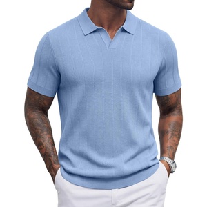 image:imageCOOFANDY Mens Knit Polo Shirts V Neck Short Sleeve Ribbed Textured Polo Shirt Stretch Casual Golf Shirts Collared T Shirt01light Blue