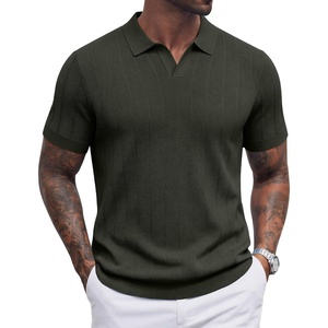 image:imageCOOFANDY Mens Knit Polo Shirts V Neck Short Sleeve Ribbed Textured Polo Shirt Stretch Casual Golf Shirts Collared T ShirtArmy Green