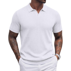 image:imageCOOFANDY Mens Knit Polo Shirts V Neck Short Sleeve Ribbed Textured Polo Shirt Stretch Casual Golf Shirts Collared T ShirtWhite
