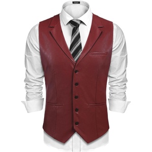 image:imageCOOFANDY Mens Leather Suit Vest Slim Fit Casual Western Vest Jacket Lightweight VNeck Dress WaistcoatsBurgundy