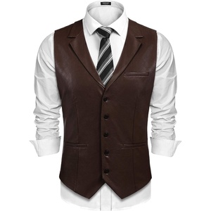 image:imageCOOFANDY Mens Leather Suit Vest Slim Fit Casual Western Vest Jacket Lightweight VNeck Dress WaistcoatsCoffee