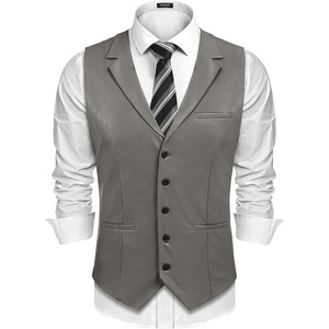 image:imageCOOFANDY Mens Leather Suit Vest Slim Fit Casual Western Vest Jacket Lightweight VNeck Dress WaistcoatsDark Grey