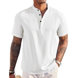 image:imageCOOFANDY Mens Linen Henley Shirt Short Sleeve Casual Summer Beach Hippie T Shirts1white