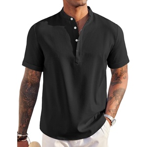 image:imageCOOFANDY Mens Linen Henley Shirt Short Sleeve Casual Summer Beach Hippie T ShirtsBlack