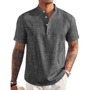 image:imageCOOFANDY Mens Linen Henley Shirt Short Sleeve Casual Summer Beach Hippie T ShirtsDark Grey